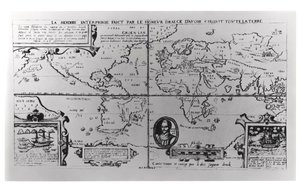 Mapa mundial detallando las expediciones y circunnavegación global de Sir Francis Drake (c.1540-96) 1577-2580